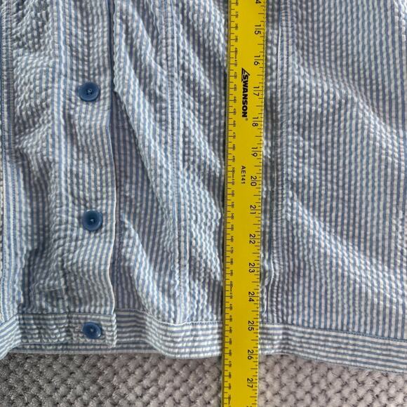 Denim &Co Jacket Womens 3X Blue White Striped Crinkle Cotton Collar Button Front - Picture 4 of 12